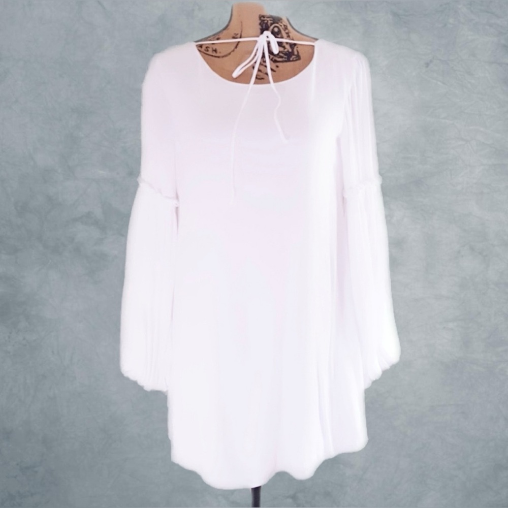 Zara White Mini Dress with Bubble Sleeves